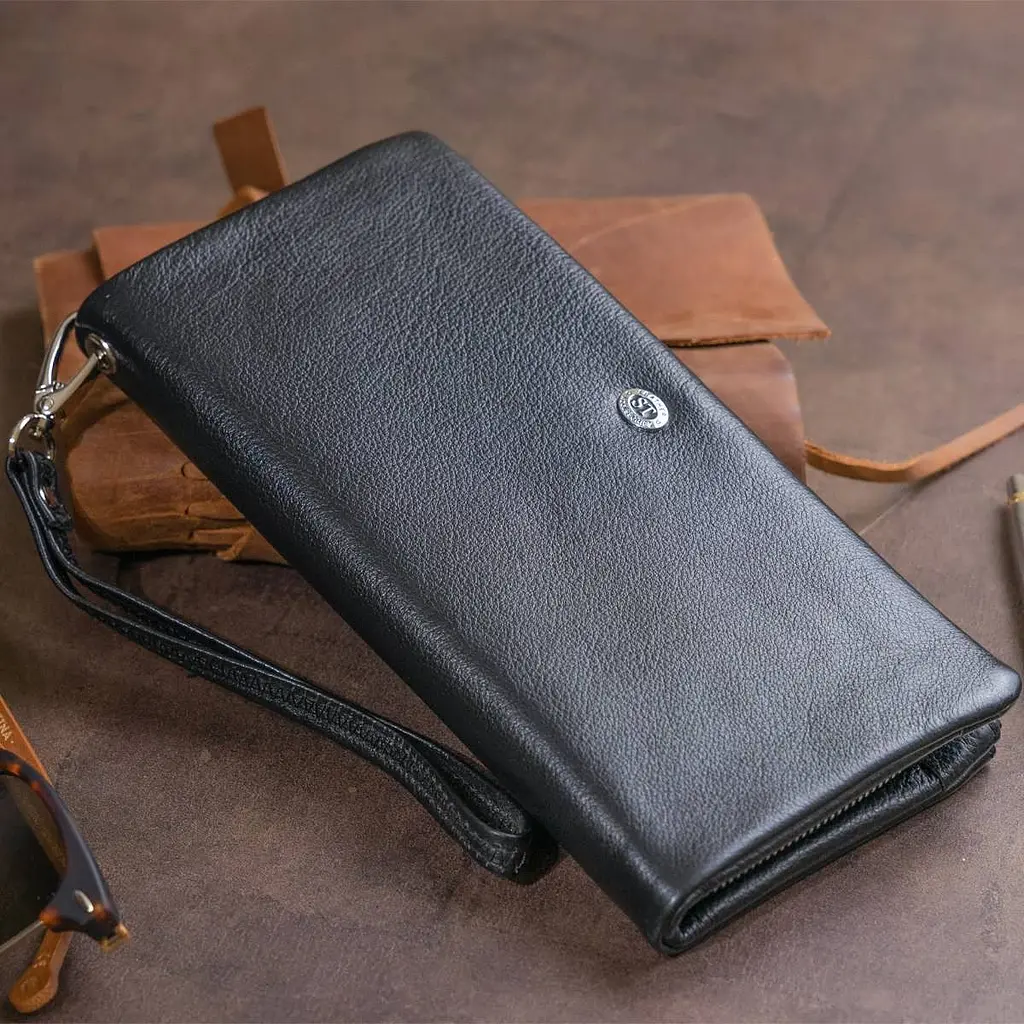 Гаманець-клатч зі шкіри з кишенею для мобільного ST Leather 19310 чорний - фото 9
