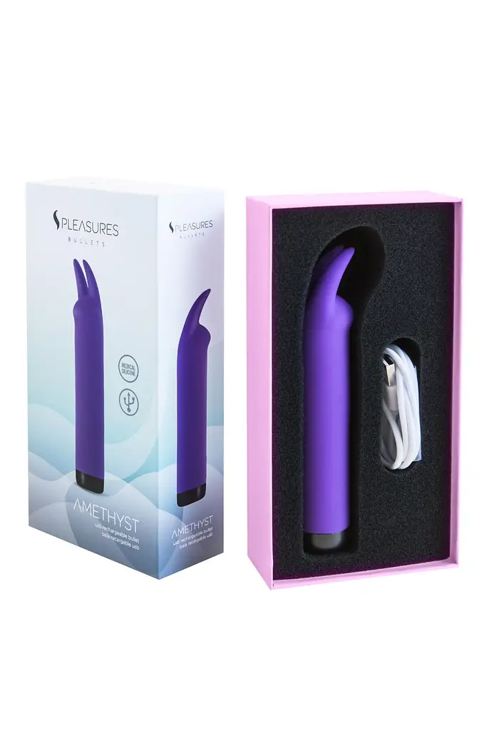 Вібратор S Pleasures Bullets Amethyst, фіолетовий, з двома відростками, 10 режимів, діаметр 2,8 см - фото 5