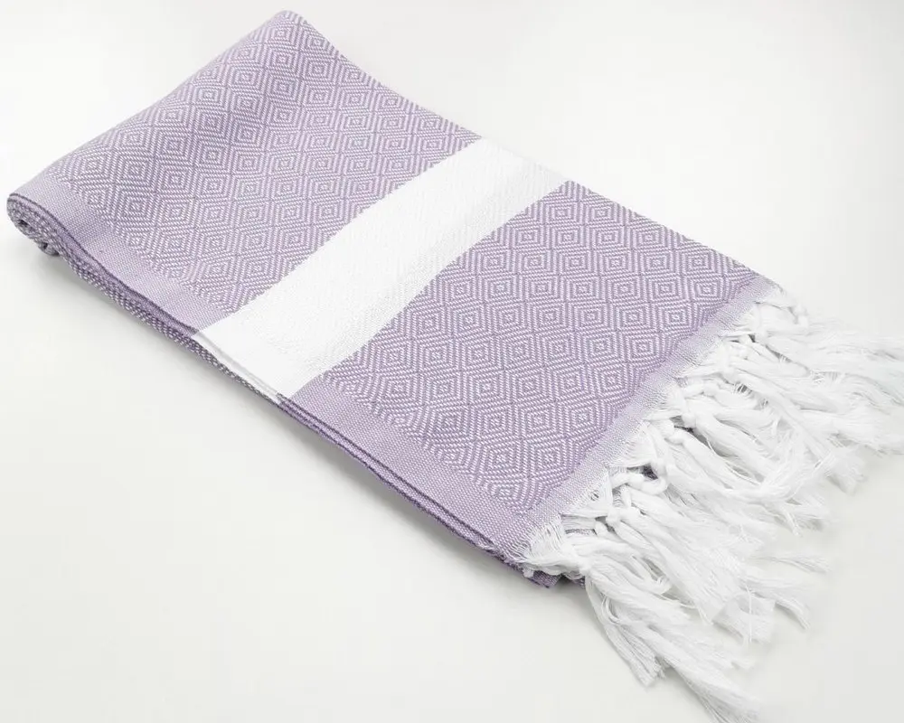 Рушник пештемаль Turkey Towel 100х180 см легкий великий для пляжу басейну бані сауни підстилка на дачу пікнік природу відпустку море ромб лавандовий - фото 4