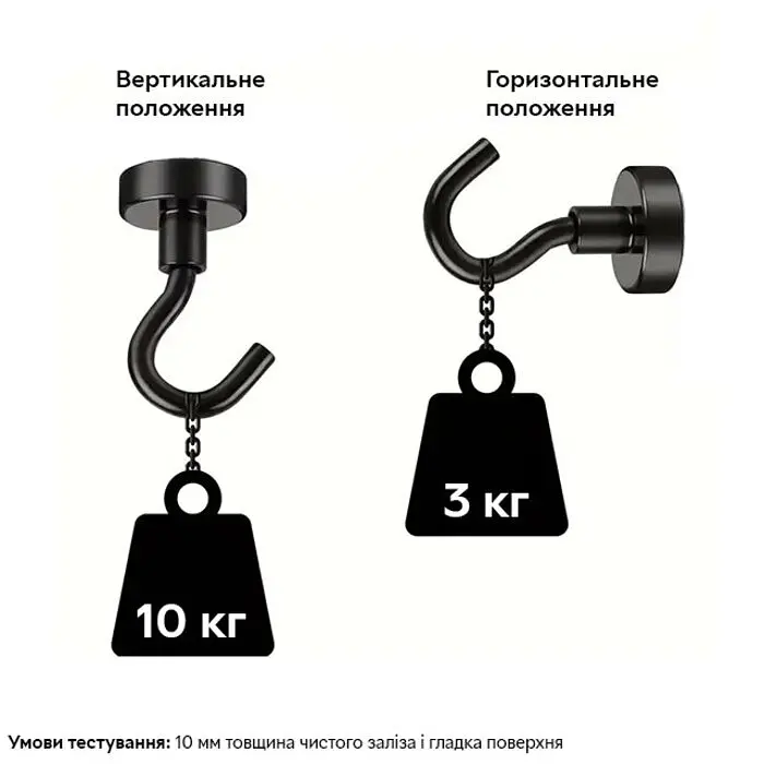 Набор магнитных крючков Semi Magnetic hooks Strong, 6 шт - Black - фото 3