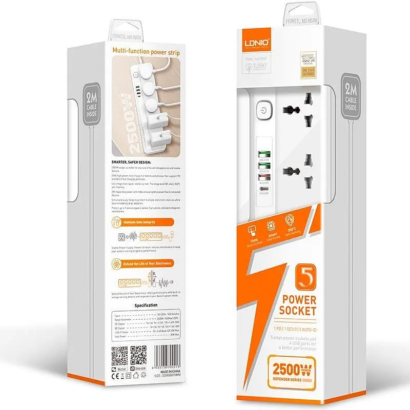 Мережевий продовжувач-фільтр LDNIO SC5415 (5 х розеток 3 х USB 1 х Type-C) - фото 4