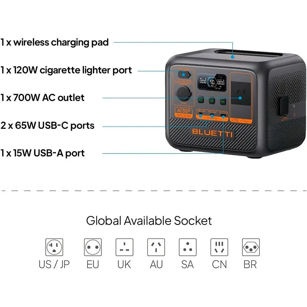Зарядна станція BLUETTI 700W AC50P / 700 Вт / 504 Вт/ч / LiFePO4 (AC50P) UA - фото 5