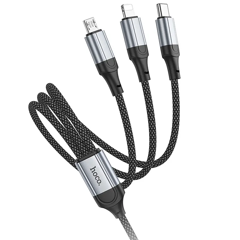 Дата кабель Hoco X102 Fresh 3in1 USB to Lightning + MicroUSB + Type-C (1m) Black - фото 2