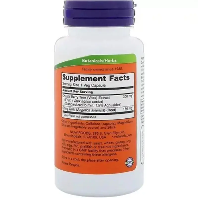Трави Now Foods Екстракт Вітексу з Дудником, Chaste Berry Extract with Dong Quai, 300мг, (NOW-04773) - фото 2