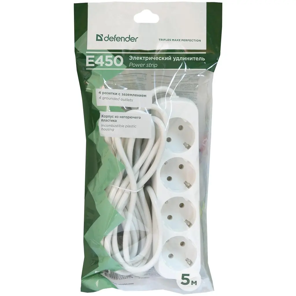Мережевий подовжувач Defender E450 5.0 m 4 роз white (99227) - фото 4