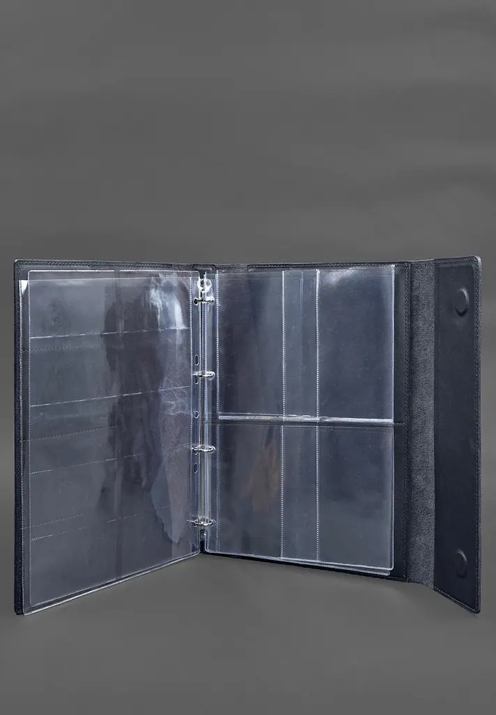 Кожаная папка для документов "Семейная" А4 на сегрегаторе с файлами темно-синяя - фото 5