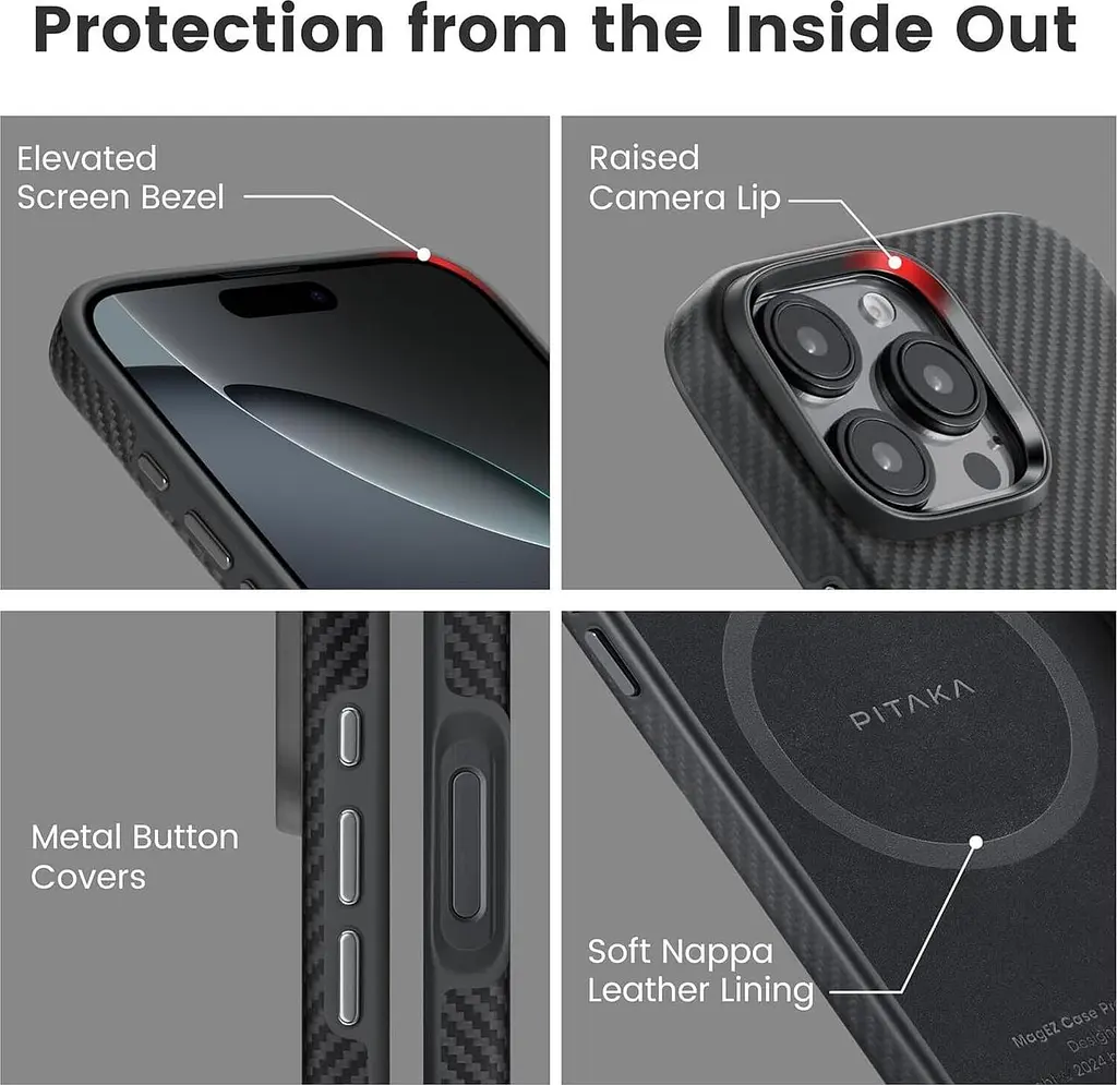 Оригінальний протиударний чохол Pitaka Military-Grade Protective Case MagSafe для iPhone 16 Pro (6.3") 600D Black/Grey KI1601PPA - фото 6