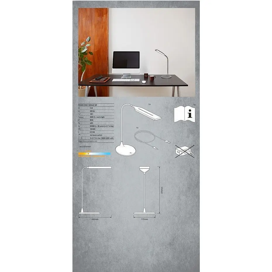 Настільна лампа Ledvance Panan Disc Single Grey (4058075472754) [152279] - фото 4