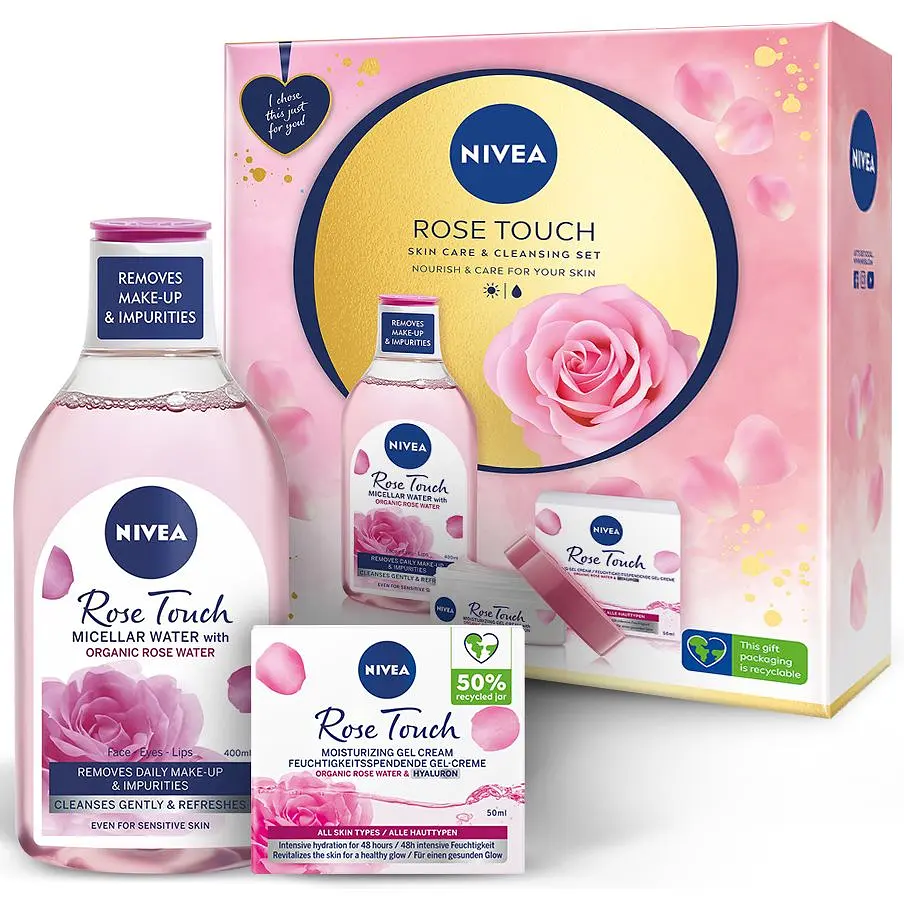Набір жіночий Nivea Rose Touch 2023: Міцелярна вода 400 мл + Зволожуючий гель-крем 50 мл - фото 2