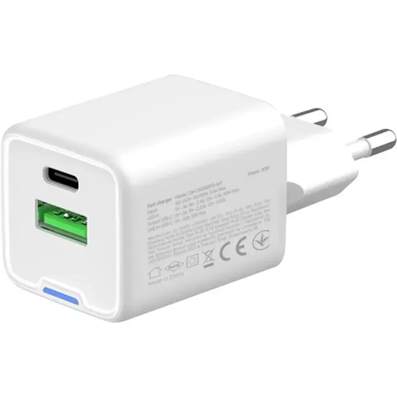 Зарядний пристрій ColorWay USB-C PD20W + 1xUSB QC4.0 white (CW-CHS062PD-WT) - фото 5