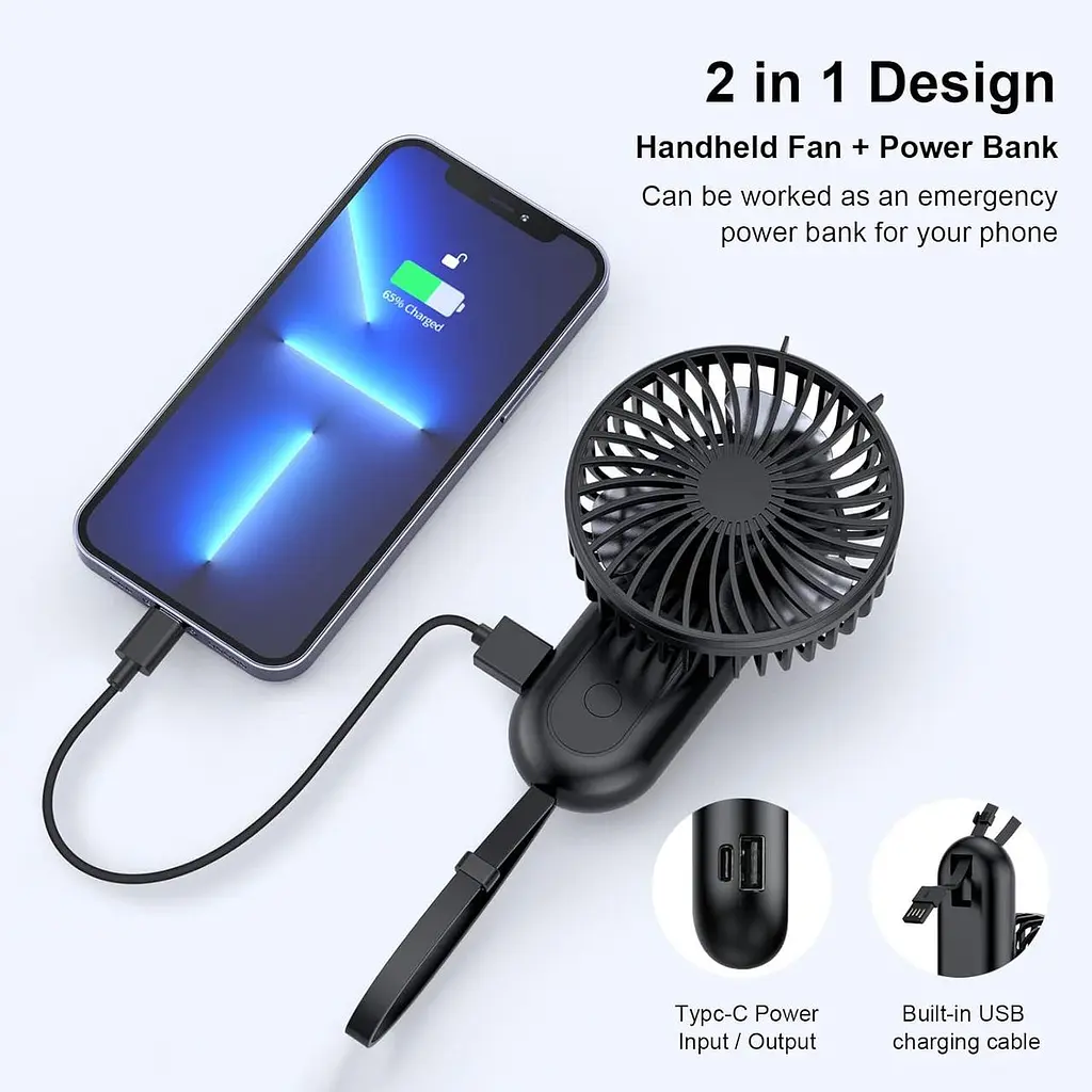 Ручний вентилятор APPFUSHI портативний USB 4 швидкості - фото 2