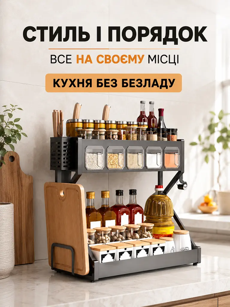 Органайзер для спецій двоярусний 55×21×43 см сірий кухонний стелаж (49676052) - фото 8