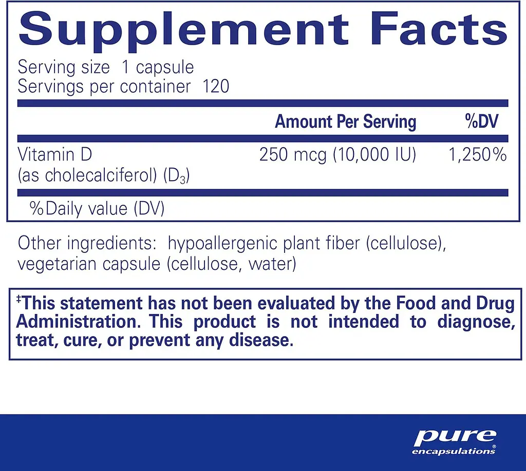 Вітамін Д3 Pure Encapsulations Vitamin D3 10 000 МО 120 капсул - фото 2