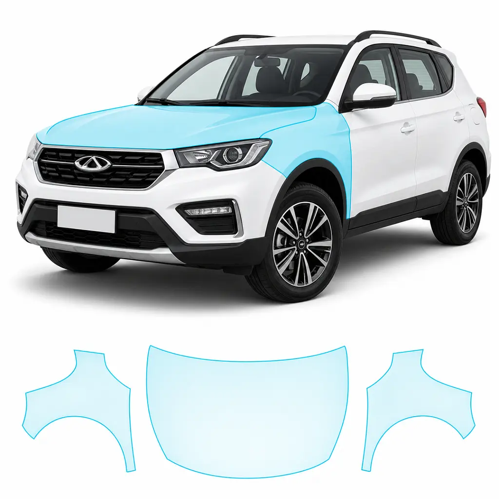 Антигравійна захисна бронеплівка за лекалами для Chery Tiggo 3 II facelift 2020- капот і передні крила