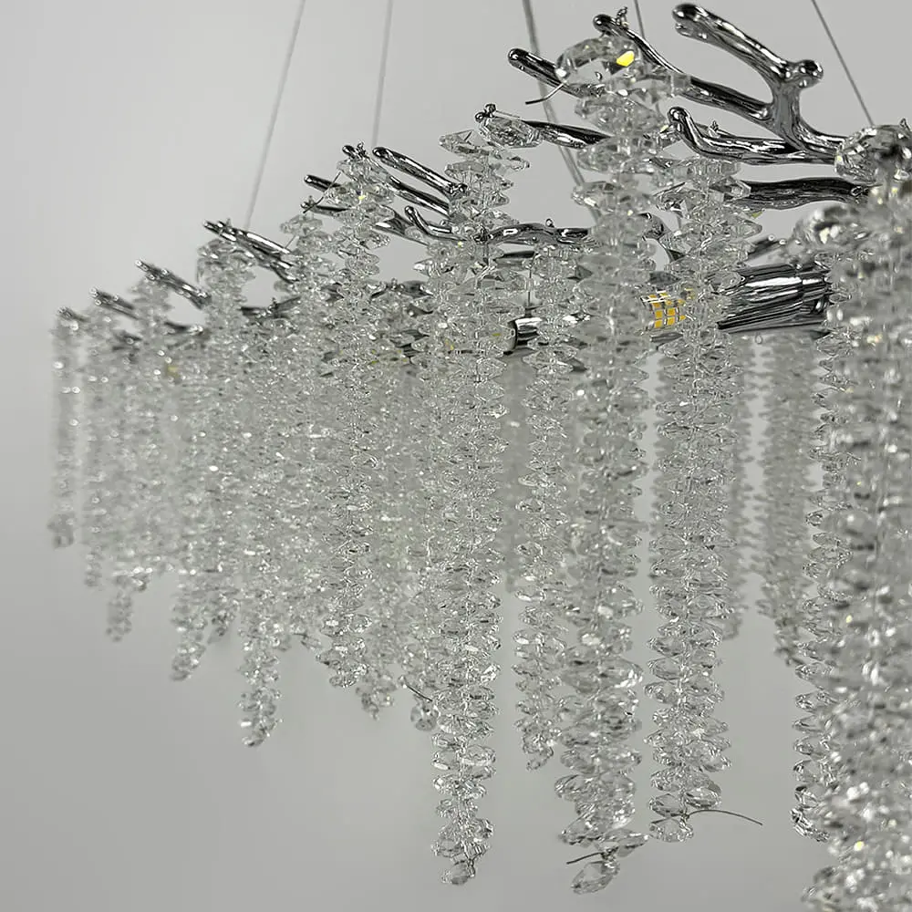 Удлиненная изящная серебряная люстра с хрустальными подвесами в корпусе 120 см | Ст. 33001-L1200*400 CH | Line F - фото 2