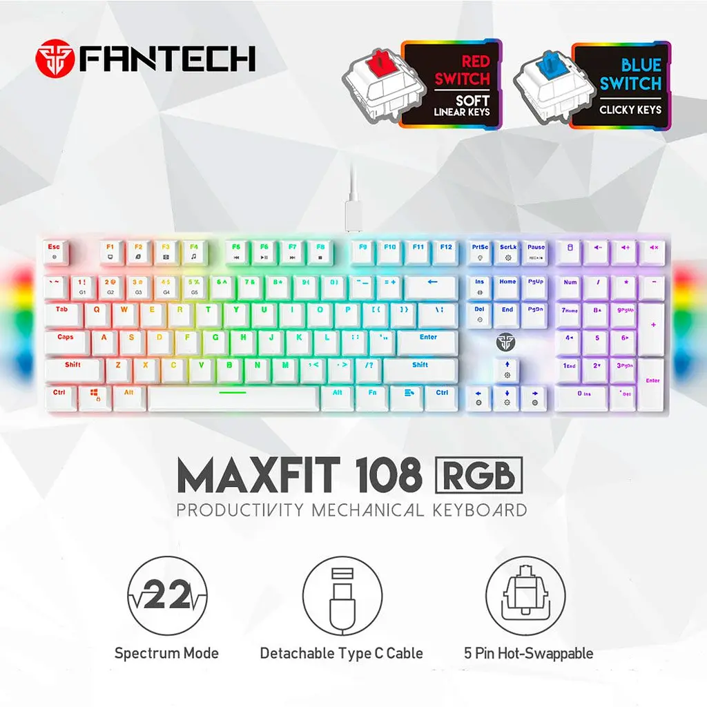 Клавіатура Fantech MaxFit108 MK855 Space Edition (MK855RGB-WH) [115618] - фото 6