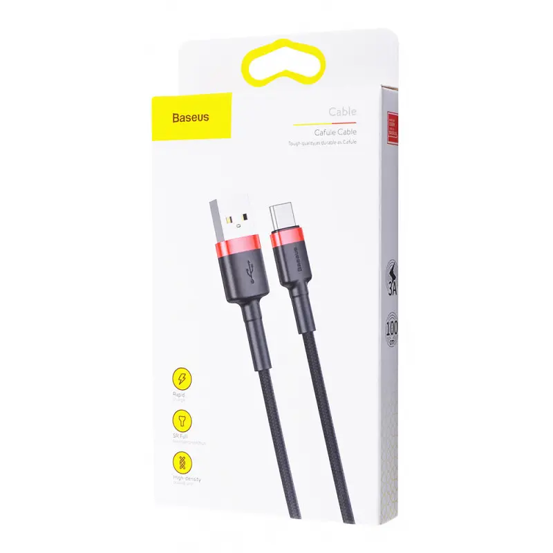 Дата кабель Baseus Cafule USB to Type-C Cable 3A (1m) (CATKLF-B) Червоний / Чорний - фото 4