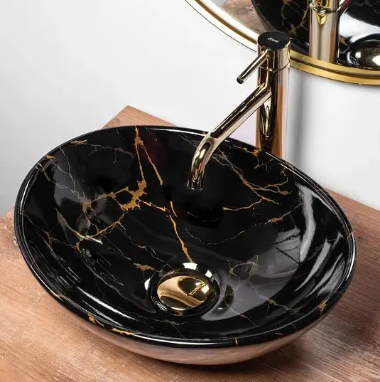 Умивальник Rea Sofia 41x34,5 black marble shiny (REA-U5611), Глянцева - фото 5