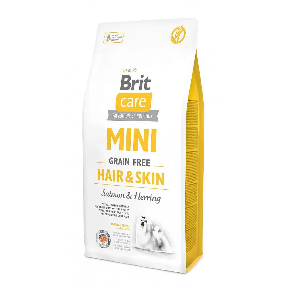 Сухий корм Brit Care GF Mini Hair & Skin для собак мініатюрних порід, для шкіри та шерсті, з лососем і оселедцем 7 кг (арт.170784/520244)