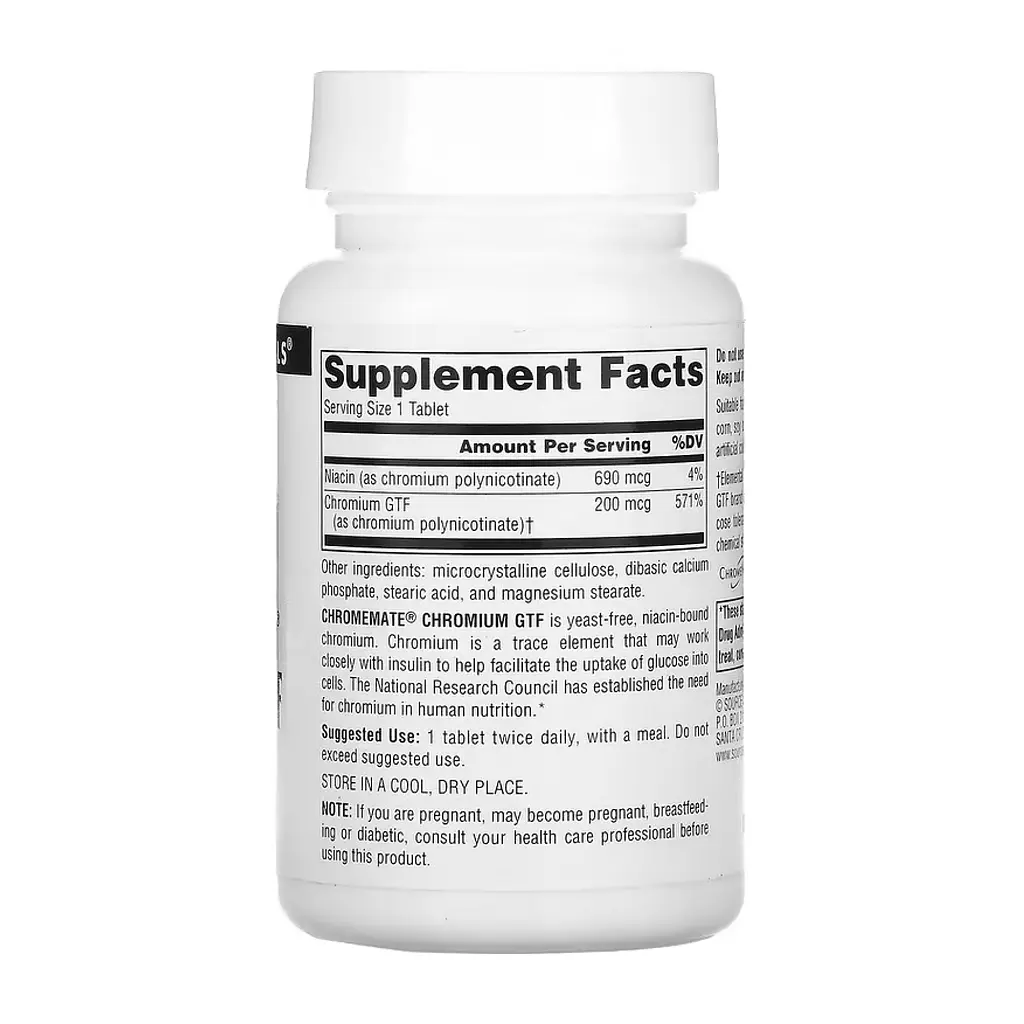 Хром 200 мкг Source Naturals (ChromeMate® Chromium GTF, Yeast Free) - 240 таблеток - фото 2