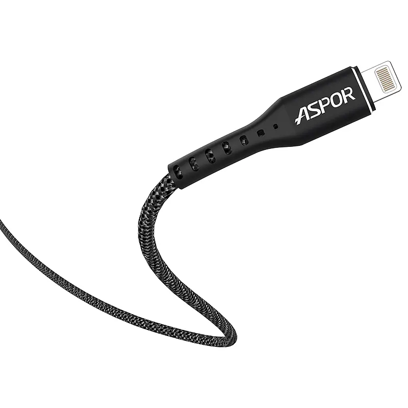 Кабель Aspor A167 USB – Lightning 2.4A/1м- чорний - фото 4