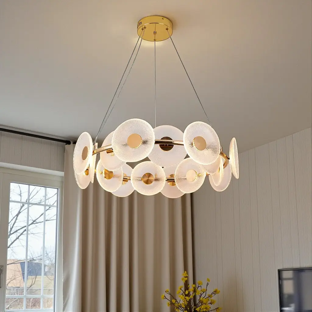 Підвісна LED-люстра 8036103-16LED (750) FGD, золота, Ø72 см, скляні плафони 175 мм, три режими світла - фото 2