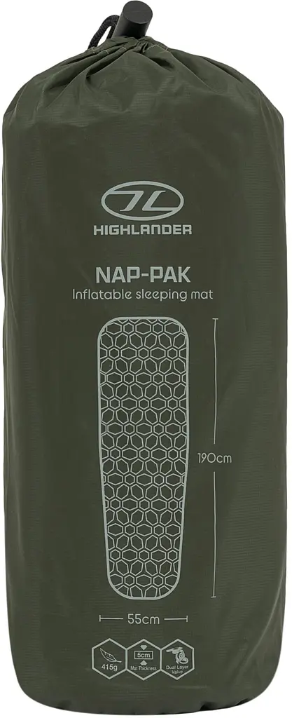 Килимок надувний Highlander Nap-Pak Inflatable Sleeping Mat 5 cm Olive (AIR071) - фото 4