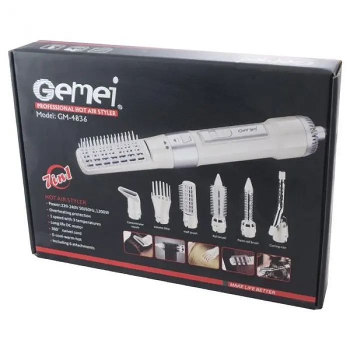 Фен стайлер для волосся із насадками Gemei GM-4836 7в1 1200 Вт білий з рожевим - фото 5