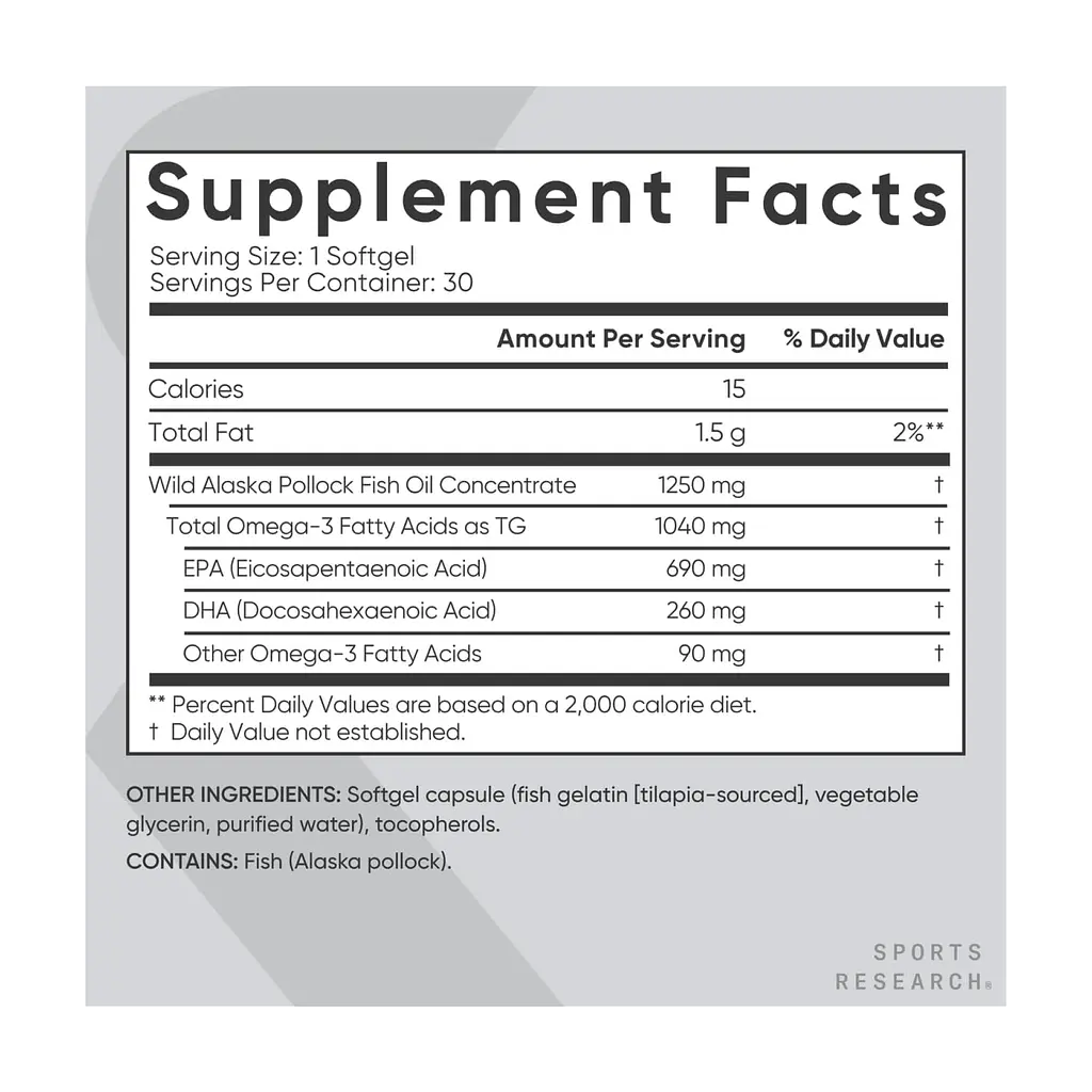 Омега-3 Sport Research Alaska Pollock Fish Oil 1250 мг 30 softgels - фото 2