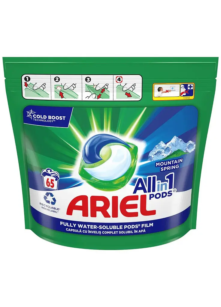 Универсальные стиральные капсулы Ariel All in One Pods Mountain Spring 65 шт
