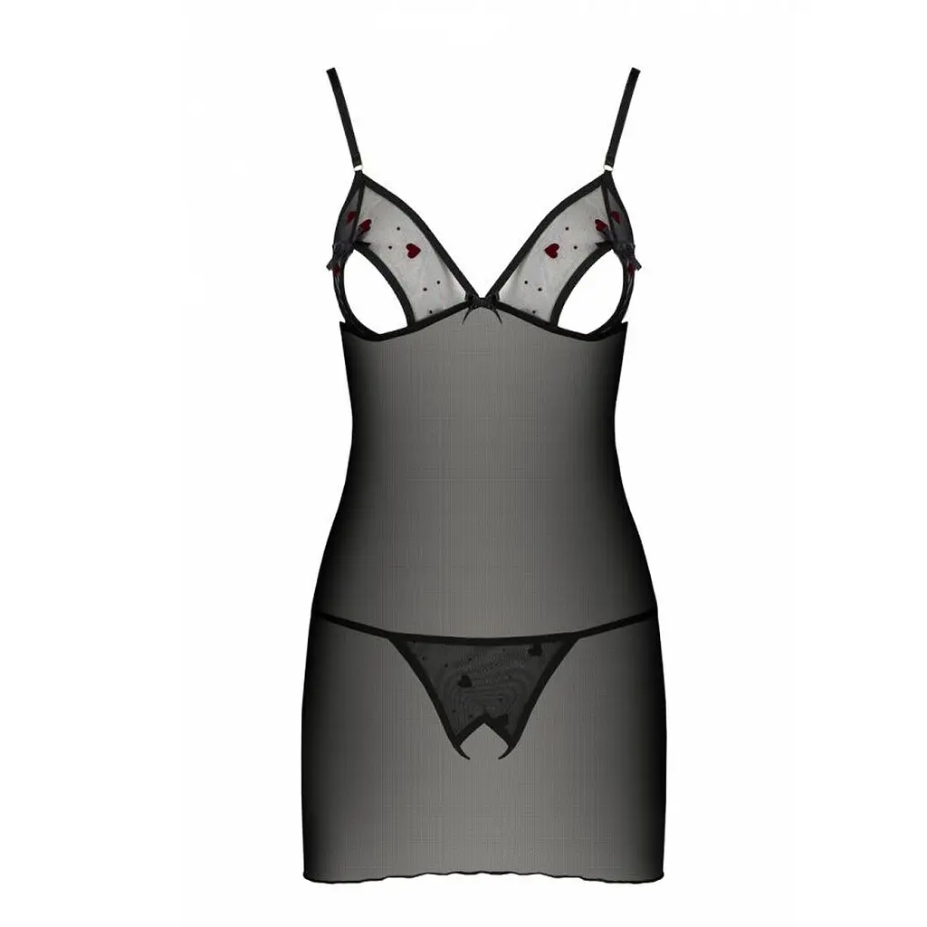 Сорочка з вирізами на грудях, стрінги Passion LOVELIA CHEMISE S/M, black - фото 5