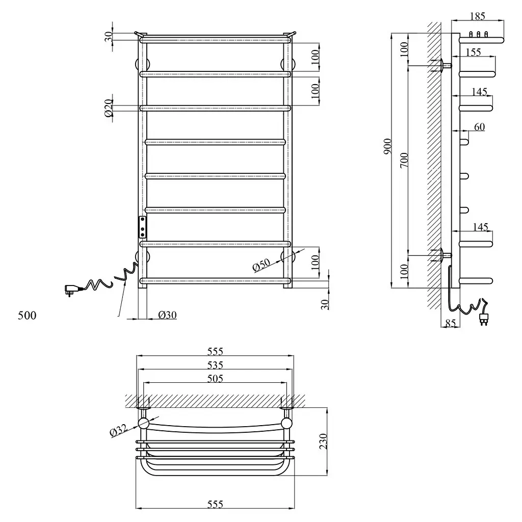 Сушарка для рушників електрична Kroner KRP Stern EL900x500-8 (CV036332) - фото 6