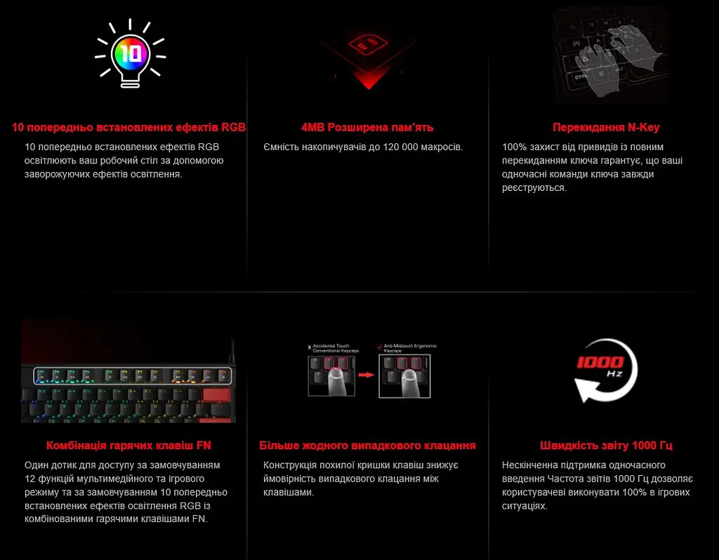 Клавиатура игровая A4Tech Bloody S-525-N BLMS Red Plus Switch USB RGB Fire Black - фото 8