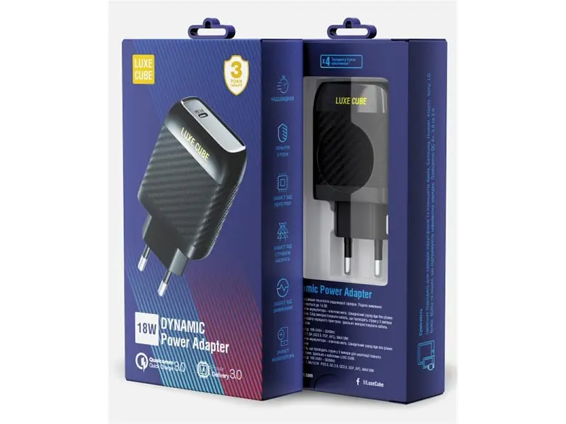 Мережевий зарядний пристрій Luxe Cube Dynamic 18 W Black (1USBx3A) (4446689880896) - фото 3