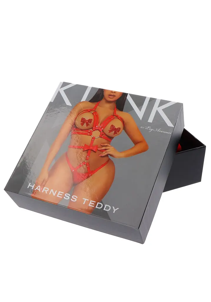 Портупея-тедді з ременів Leg Avenue Studded O-ring harness teddy L Red, екошкіра - фото 6