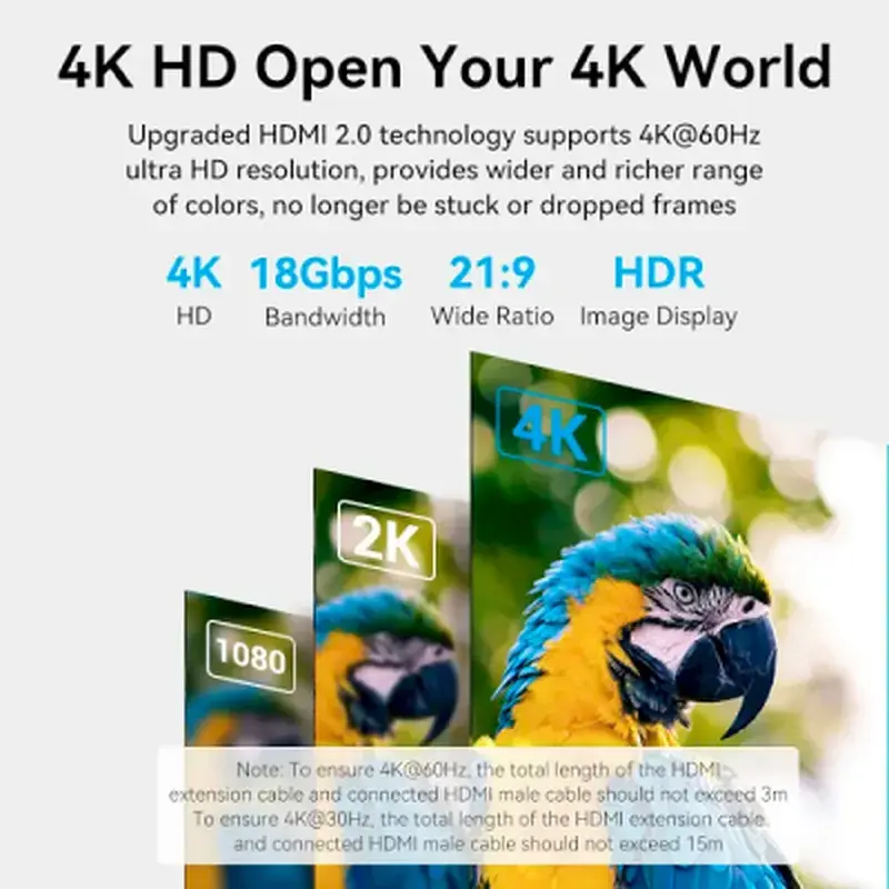 Кабель мультимедійний HDMI M to HDMI F 5.0m V2.0 4K60Hz Vention (AHCBJ) - фото 6
