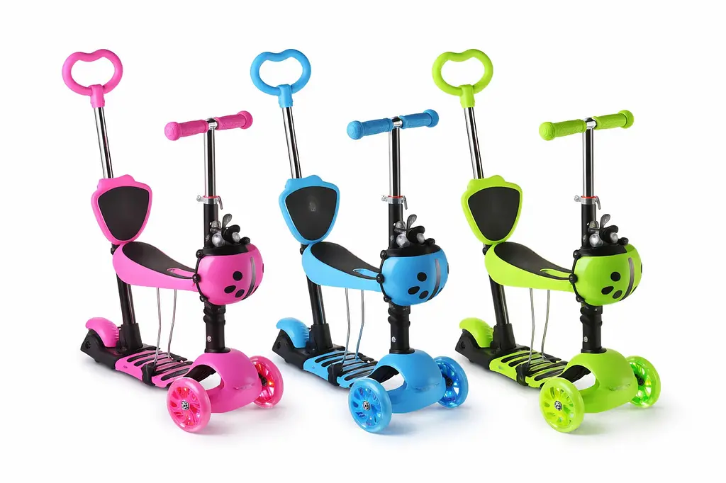 Триколісний дитячий самокат 5 в 1 з батьківською ручкою та сидінням Scooter - фото 3