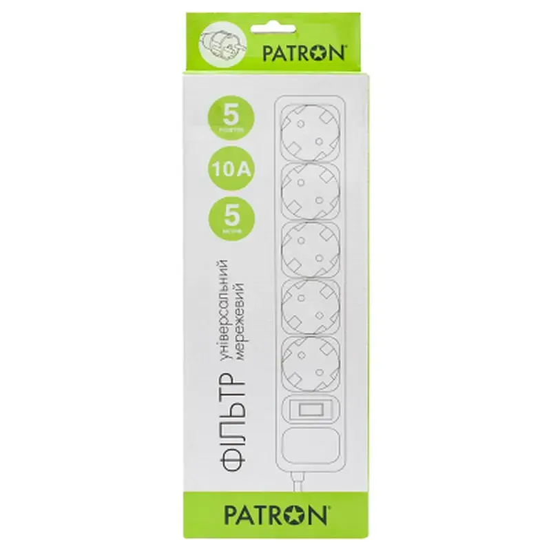 Мережевий фільтр живлення Patron 5.0 m3*1mm2 (SP-1055) 5 розеток BLACK (EXT-PN-SP-1055) - фото 2