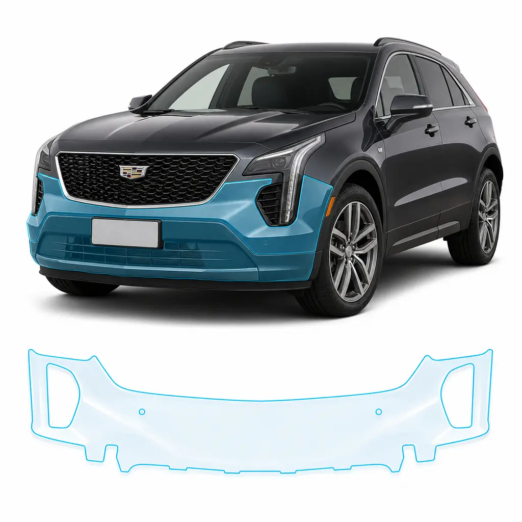 Антигравійна захисна бронеплівка за лекалами для Cadillac XT4 I 2019-2023 - передній бампер