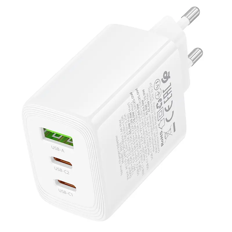 СЗУ BOROFONE BN32, 2xUSB-C+1xUSB, PD65W+QC3.0, White, Box - фото 3