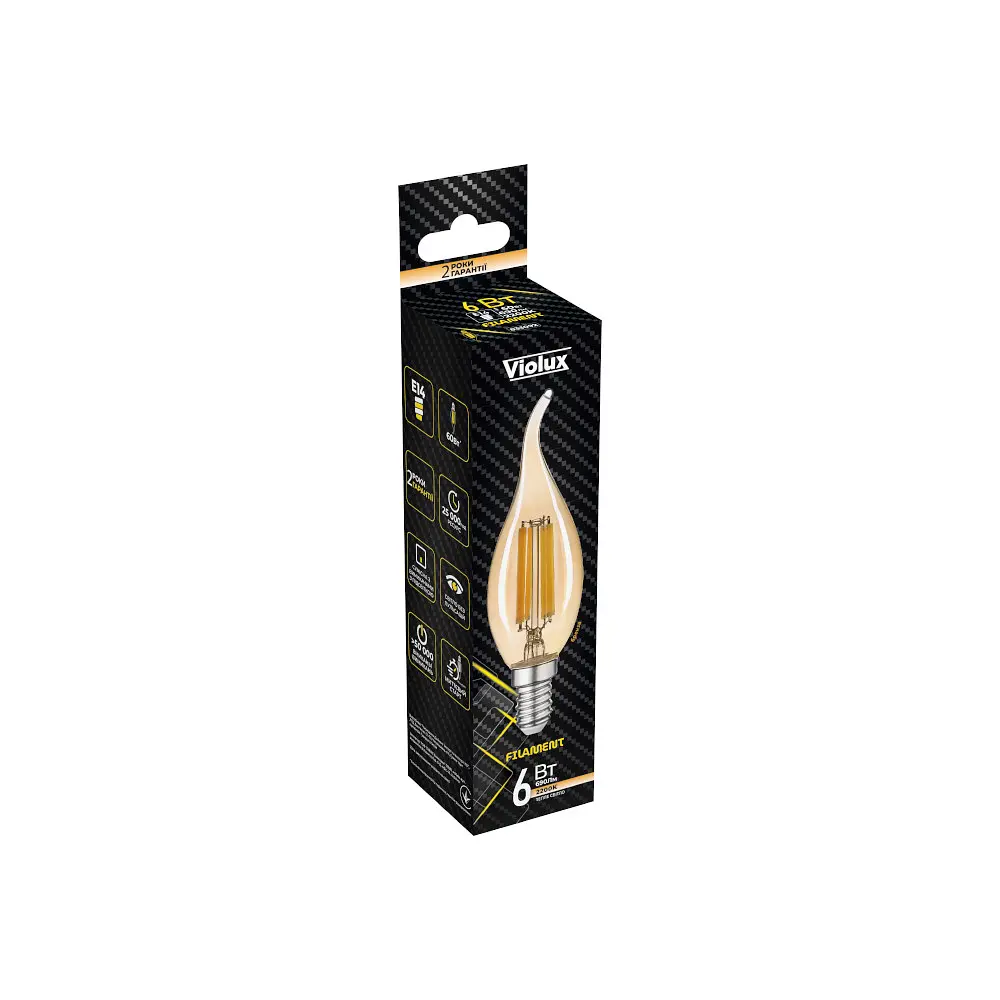 Лампа LED FILAMENT С37 6W E14 2200K на вітру VIOLUX ( 833092 ) - фото 2