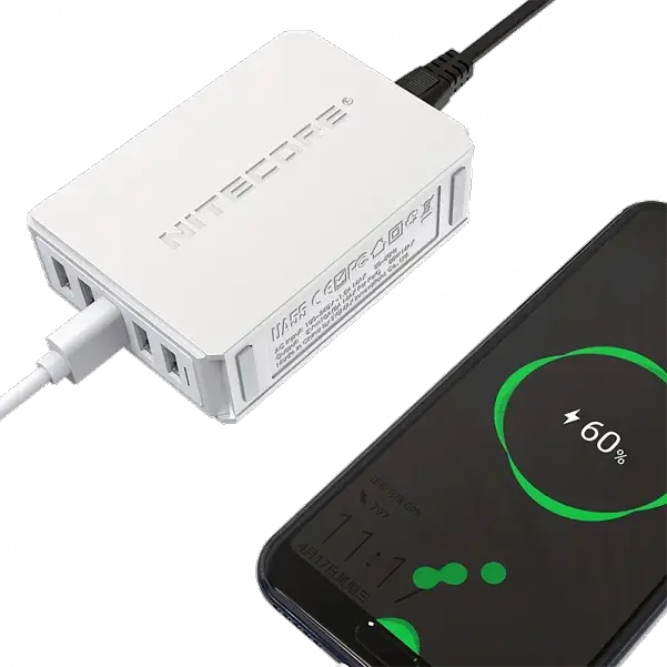 Пятиканальное зарядное устройство Nitecore UA55 USB 50W (Белое) - фото 4