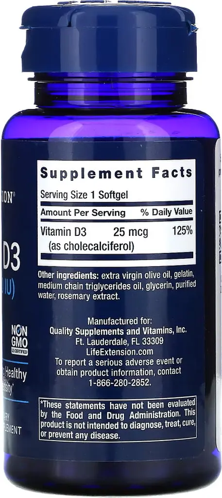 Вітаміни та мінерали Life Extension Vitamin D3 1000 IU, 250 капсул - фото 2