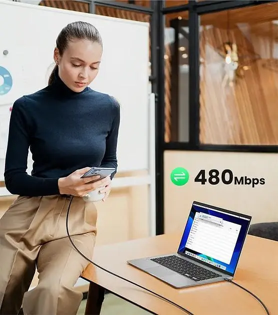 Кабель USB-C 100W UGREEN US562 Type-C to Type-C PD QC 4.0/3.0 для швидкого заряджання MacBook Pro, Samsung PVC 1м (15176) - фото 7