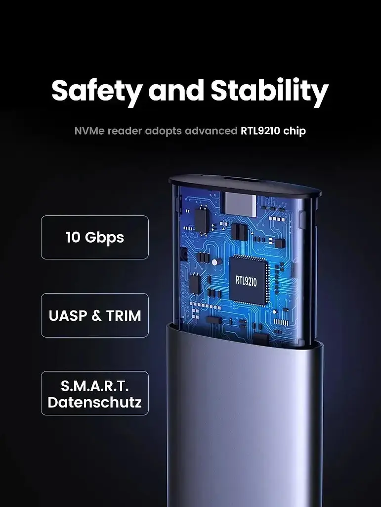 Зовнішня кишеня Ugreen CM767 USB 3.2 Gen 2 NVMe/SATA 10 Гбіт/с UASP TRIM до 8 ТБ Сіра - фото 2