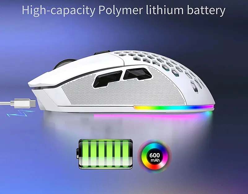 Миша бездротова HXSJ Т28 з акумулятором та RGB підсвічуванням 2,4G+Bluetooth White - фото 4