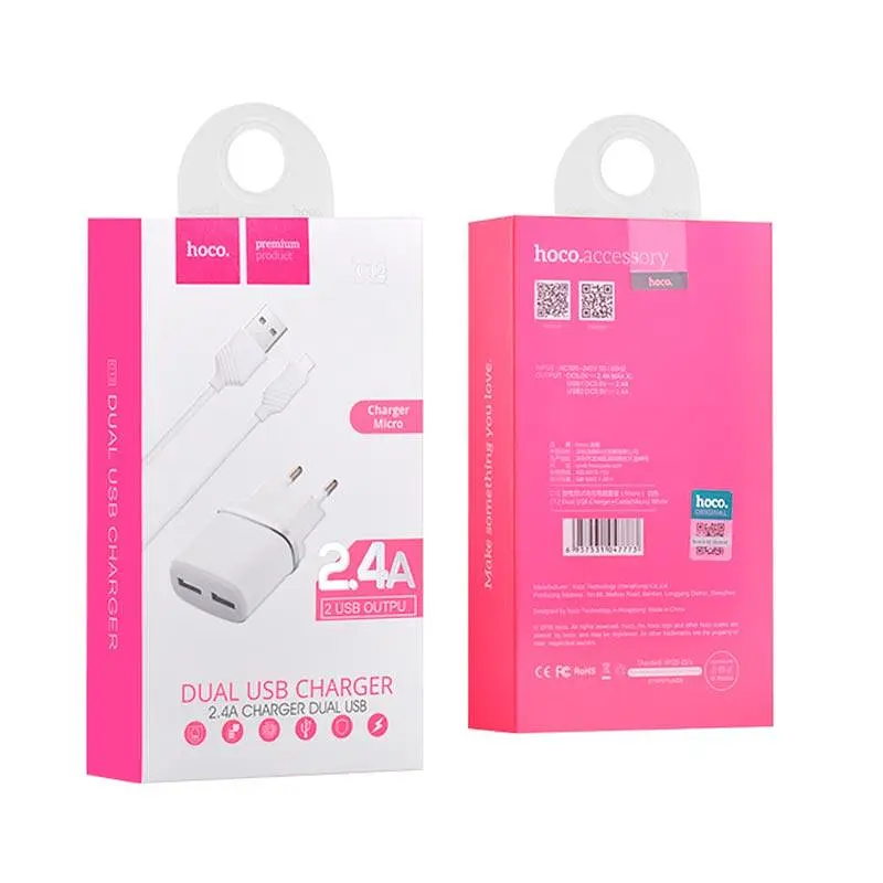 Адаптер мережевий Hoco Micro cable C12 2USB, 2.4 А - фото 7