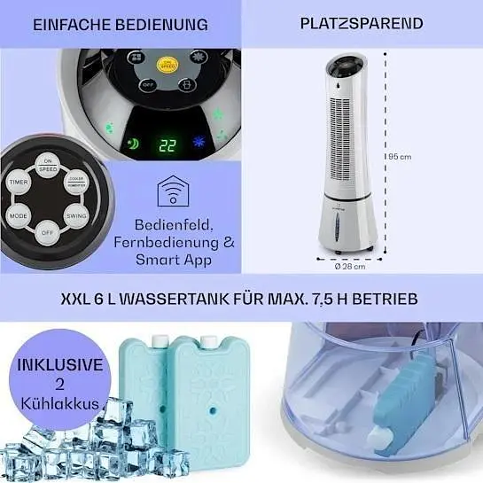 Мобильный кондиционер-вентилятор Klarstein Skyscraper Ice Smart 4-в-1 (10040207) - фото 6