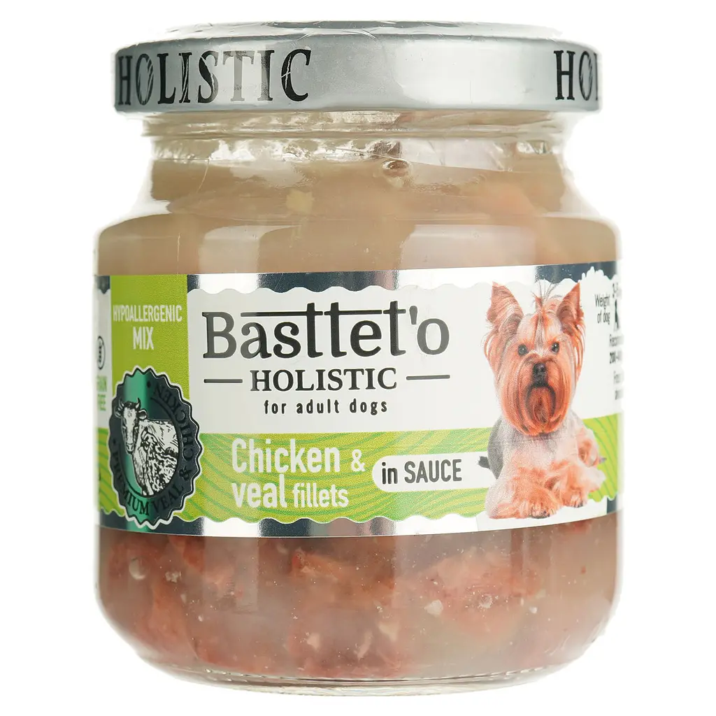Влажный корм для собак Basttet`o Holistic микс говядина с курицей в соусе 130 г стекло - фото 2