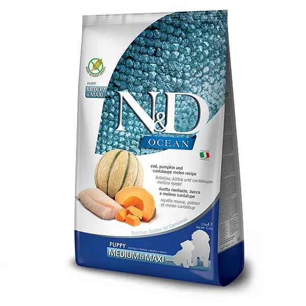 Беззерновий сухий корм Farmina N&D Grain Free OCEAN PUMPKIN для цуценят середніх і великих порід з тріскою та динею 2,5 кг